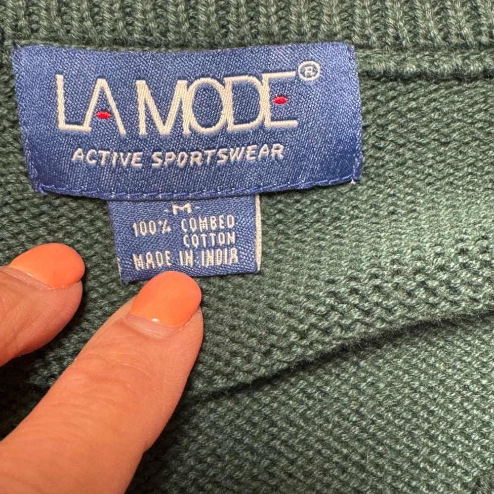 VTG Woodmere Club Long Island Golf Sweater Mens Medium Green V Neck La Mode